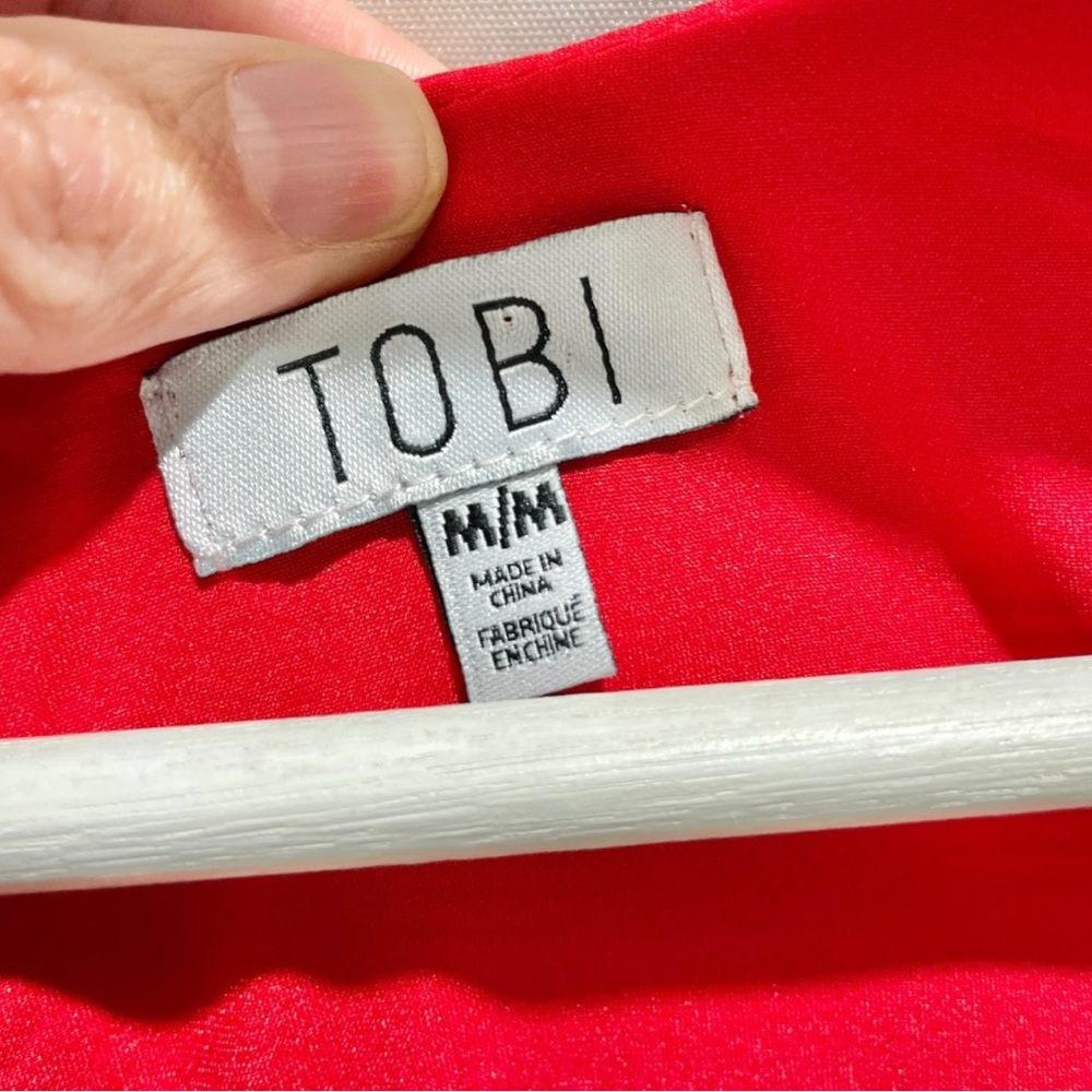 NEW Tobi Red Satin Mesh Waist Square Neck Skater Dress Size M - Picture 7 of 9